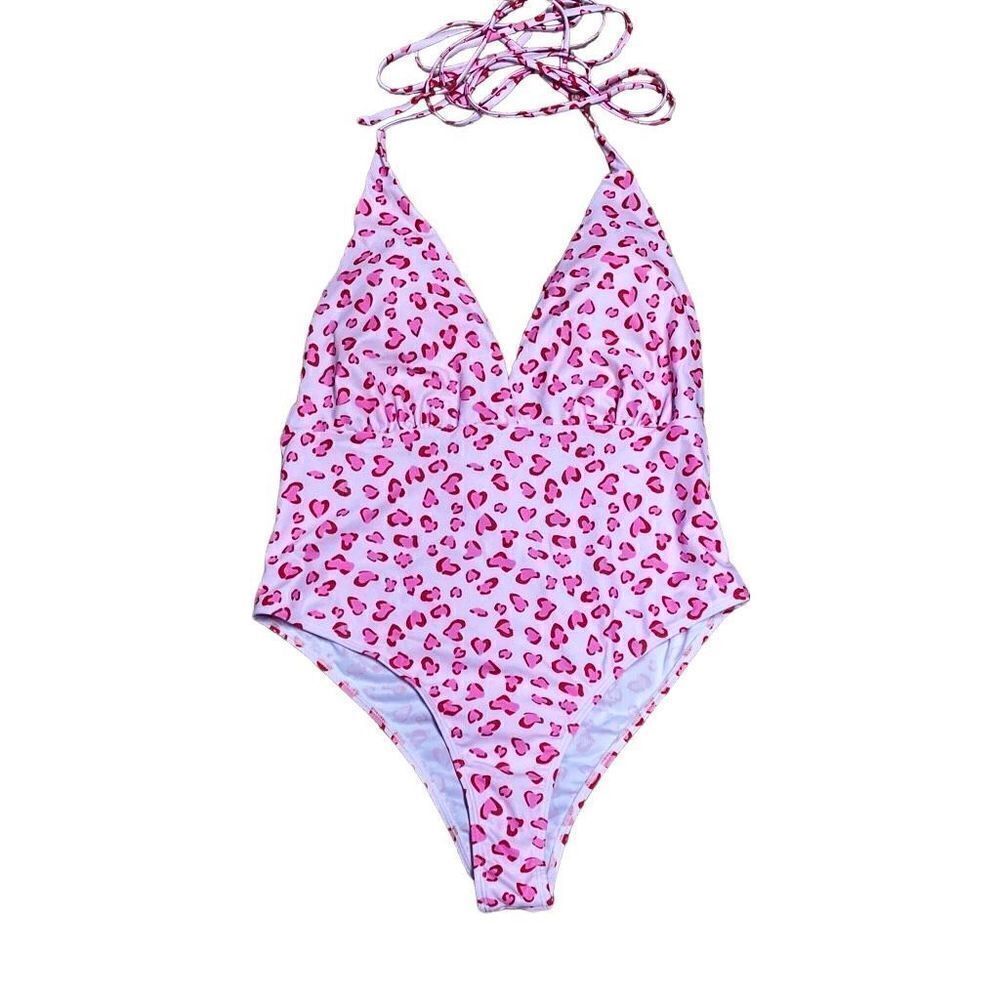 Shein Leopard Print Criss Cross One Piece Swimsuit Size XL NEW